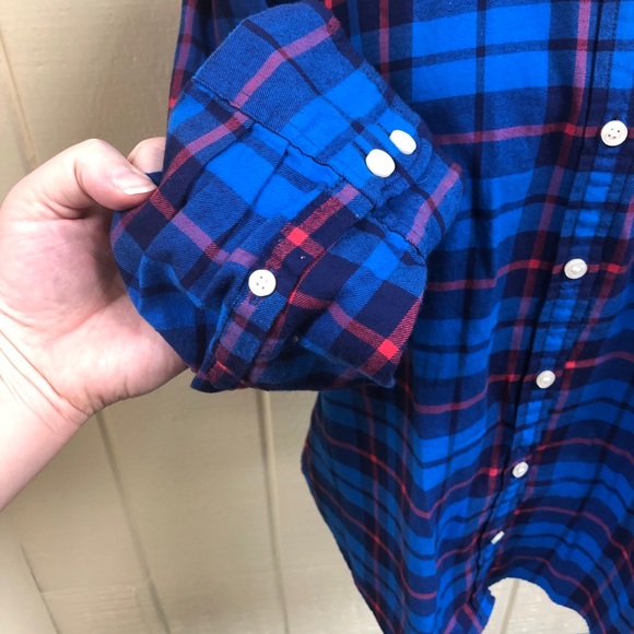 J. Crew Blue Plaid Button Down Boy Fit Women Large - Picture 4 of 6